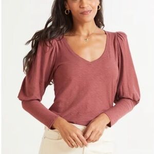 Nation LTD XS Emilia Drama Sleeve Women's V-Neck Puff Sleeve Top - Mauve
